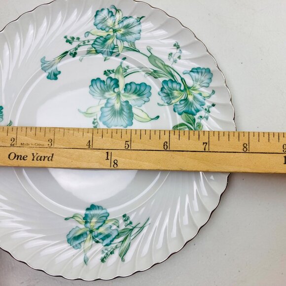 Vintage 1940s Royal Tettau Germany MCM Blue Iris Pattern Silver Trim Plate Set - Picture 9 of 11